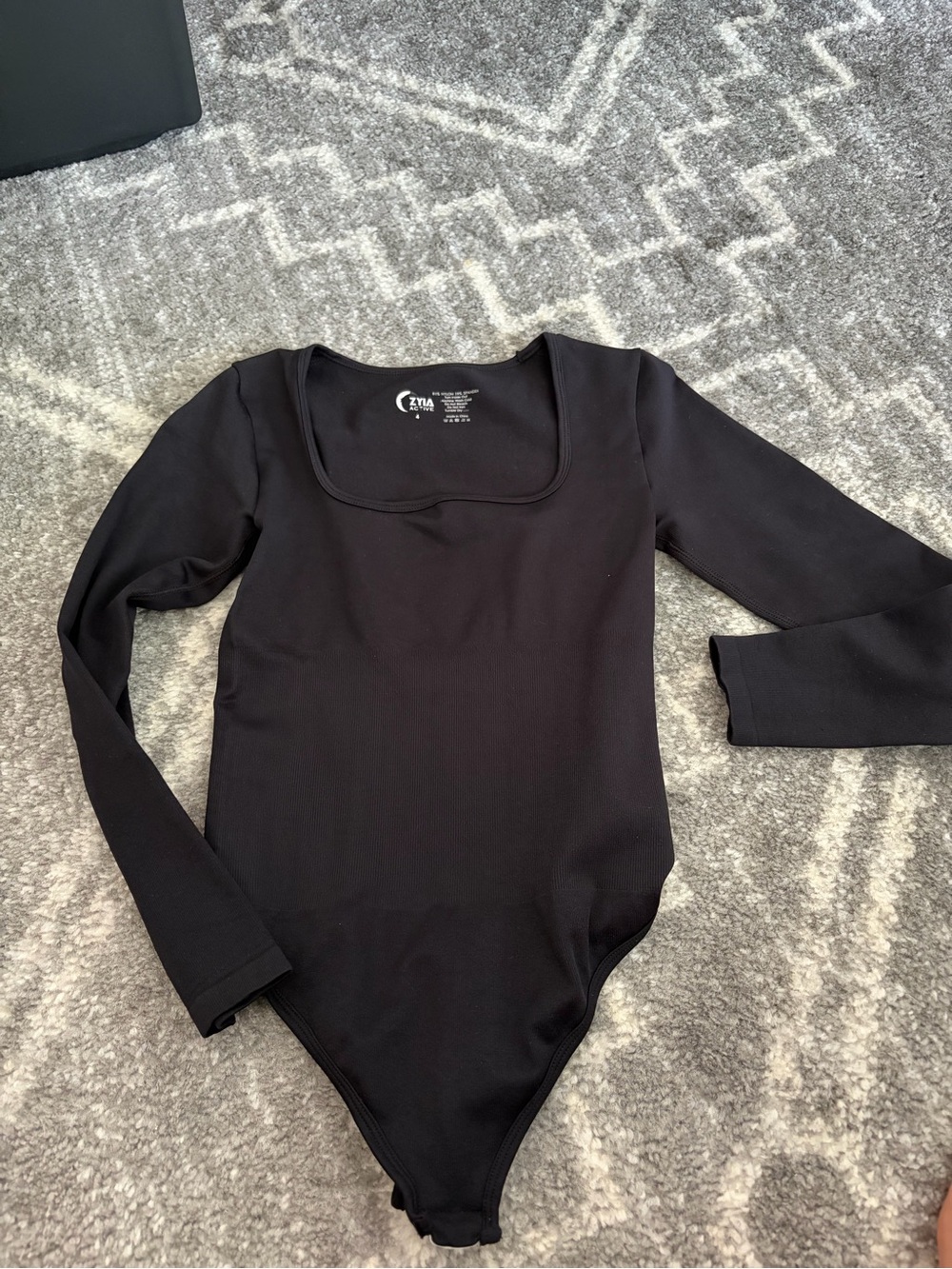 ZYIA Black Long Sleeve Square Neck Bodysuit